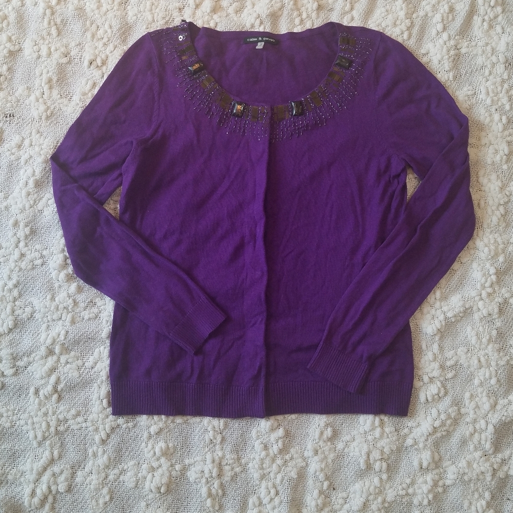 Cable & Gauge Purple Embellished Cardigan Sz M